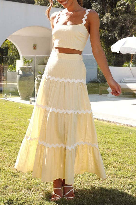 Rosa Clothing - Wholesale Top & Skirt Set - Women's - ric rac strap camisole swing tiered maxi skirt 2 piece set15