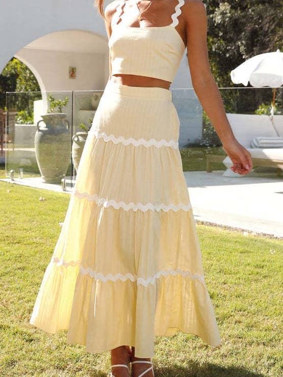 Rosa Clothing - Wholesale Top & Skirt Set - Women's - ric rac strap camisole swing tiered maxi skirt 2 piece set15