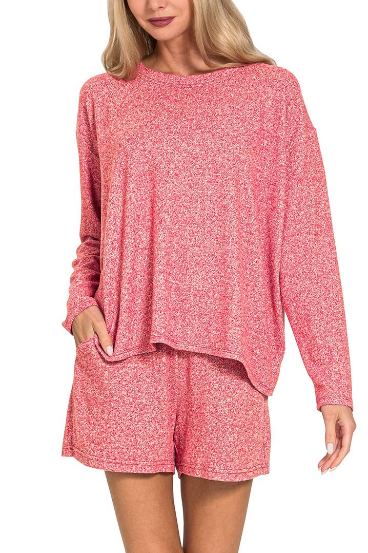 Vanilla Monkey - Wholesale Lounge Set - Women's - Soft Melange Long Sleeve Tee And Shorts Set6