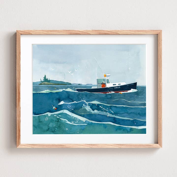 Hummerfischerei-Druck Neuengland-Boot Aquarell für den Großhandel von Studio Tuesday