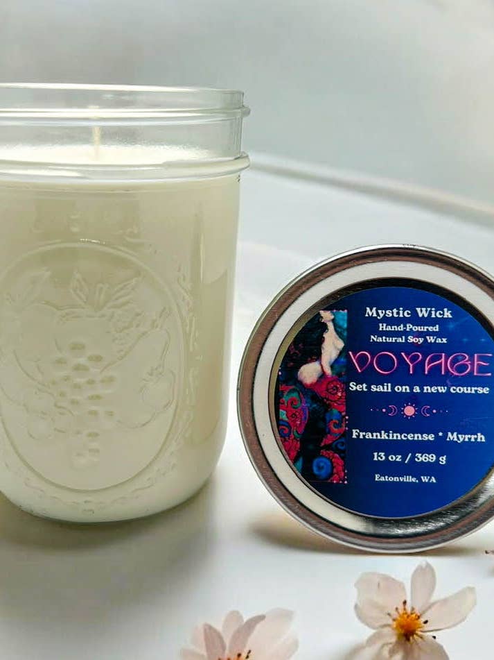 Frankincense & Myrrh - (Voyage) Soy Wax - Mason Jar Candle 13 oz. for wholesale by Mystic Wick LLC