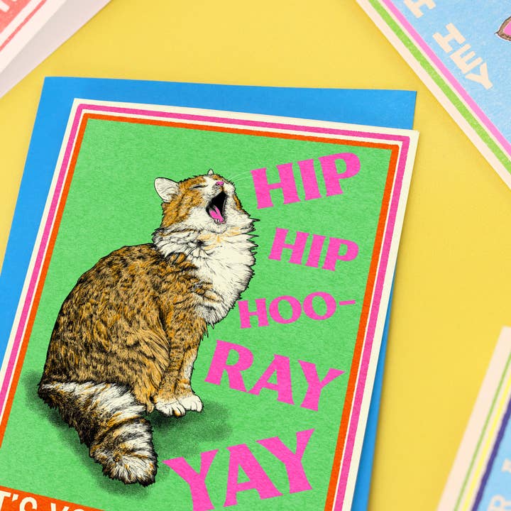 Fawn & Thistle Ltd - Wholesale Birthday Card - Hip Hip Hooray Cat Birthday Card | Congratulations Card