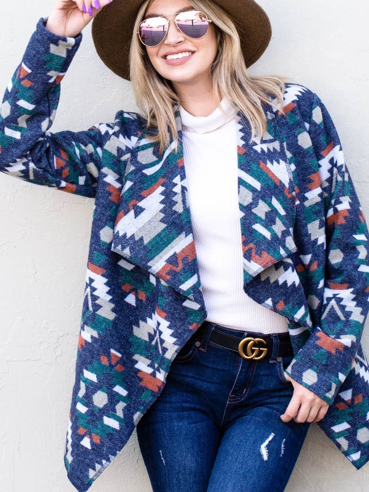 AND THE WHY – Großhandel Strickjacke – Damen – ATW14263 - Cardigan-Jacke mit Aztekenmuster und Revers