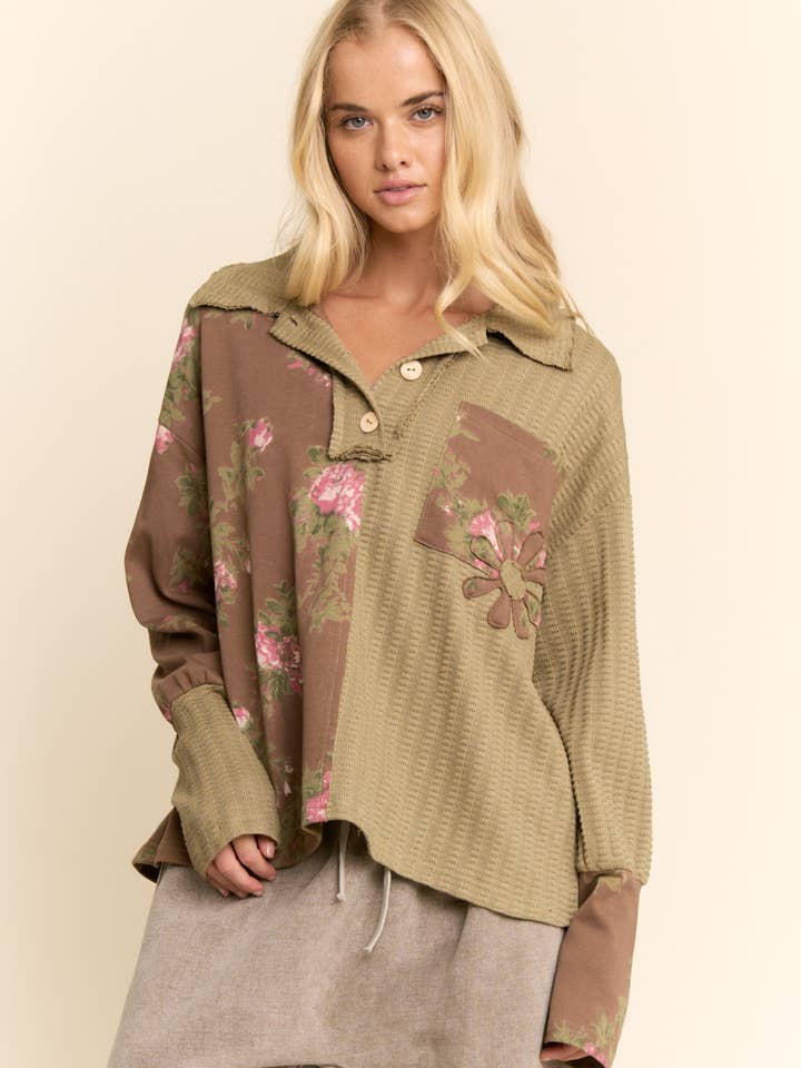 BLOEMEN JERSEY TEXTUUR TRUI BREI SHIRT TOP voor wholesale door Davi & Dani