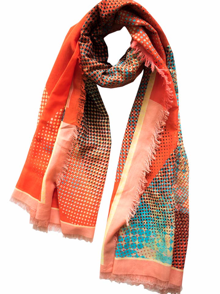 Silk/Cotton "Organic Shapes I /Vibrant Red" Stola 200x140cm for wholesale by EditionMichel