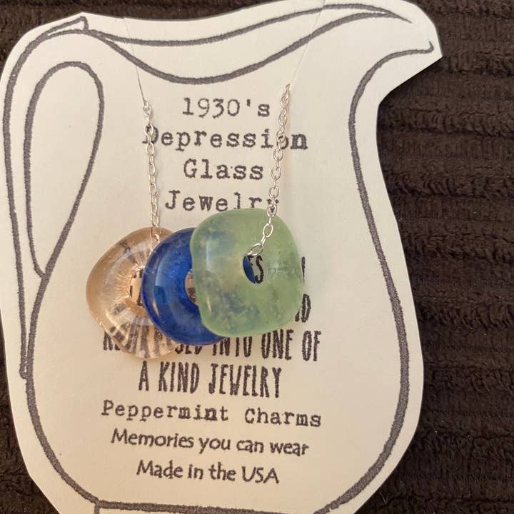 Peppermint Charms - Wholesale Pendant/Charm Necklace - Trio of Depression glass necklace sterling silver1