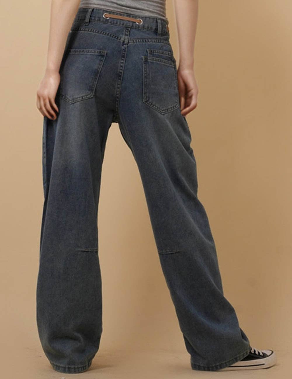 Blue Ladies String Tie Jeans Demin Splice Straight Leg Pants 8SKP50370 for wholesale on Faire1