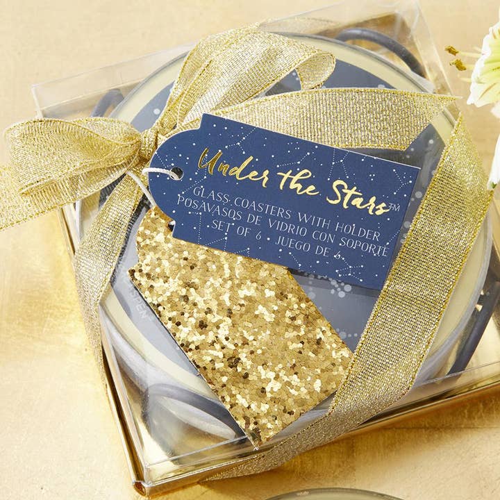 Kate Aspen - Vendita all'ingrosso Sottobicchiere - Sottobicchiere in vetro sotto le stelle con supporto (set da 6)1