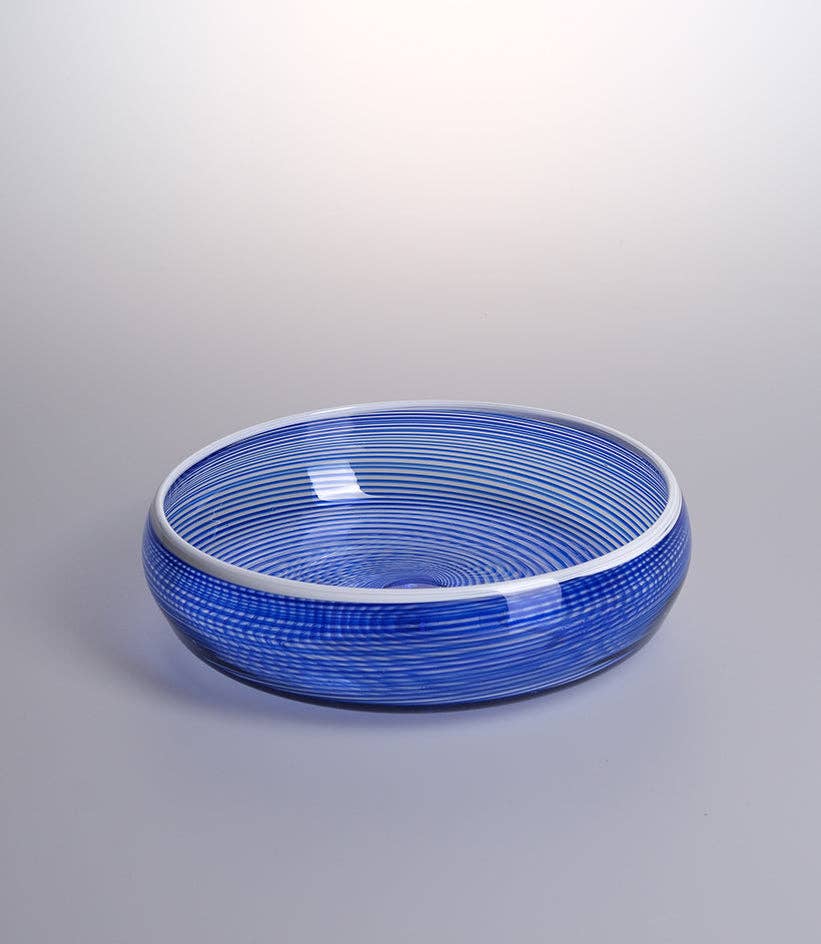 Barbablanca Glassworks - Wholesale Decorative Plate/Dish/Bowl - Ciotola Blu Hand-Blown Spiral Glass Bowl1