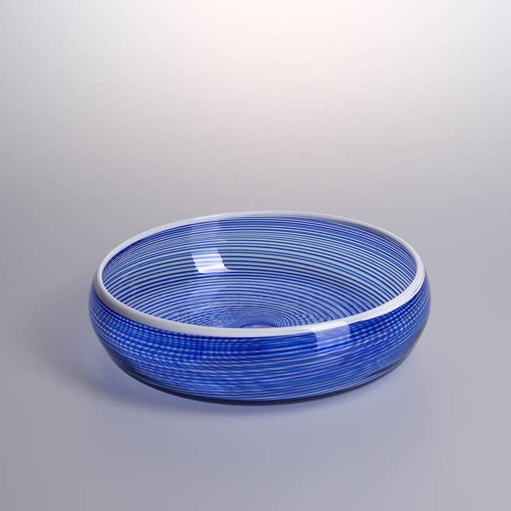 Barbablanca Glassworks - Wholesale Decorative Plate/Dish/Bowl - Ciotola Blu Hand-Blown Spiral Glass Bowl1