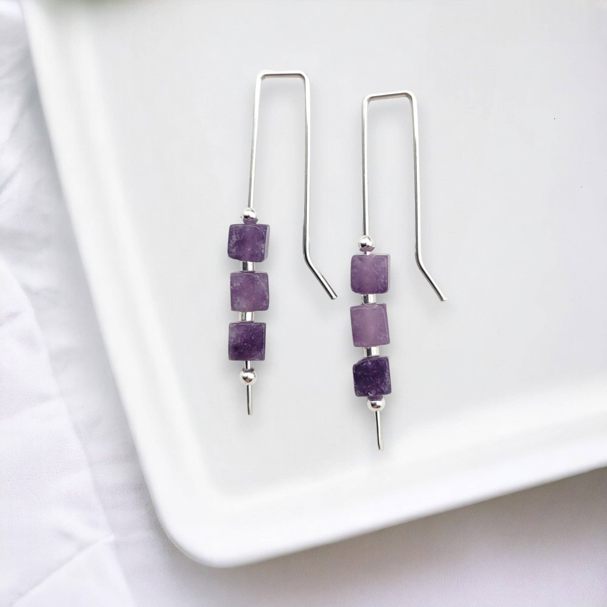 Bijou by SAM - Wholesale Dangle Earrings - Sterling Silver & Amethyst Threader Earrings6