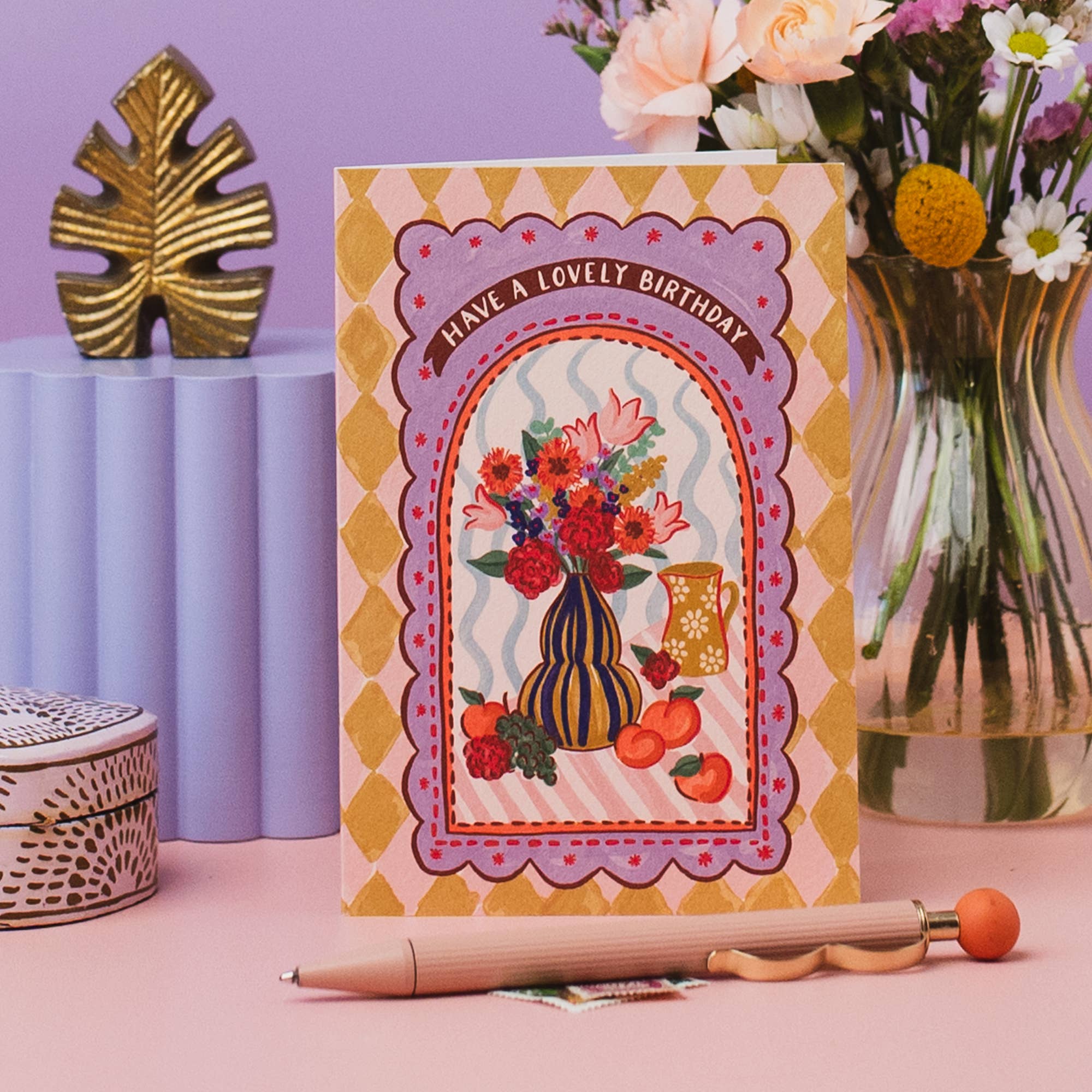 Jessie Maeve Studio - Wholesale Birthday Card - Lovely Birthday Card - Maximalist Fruit & Flowers Still Life4