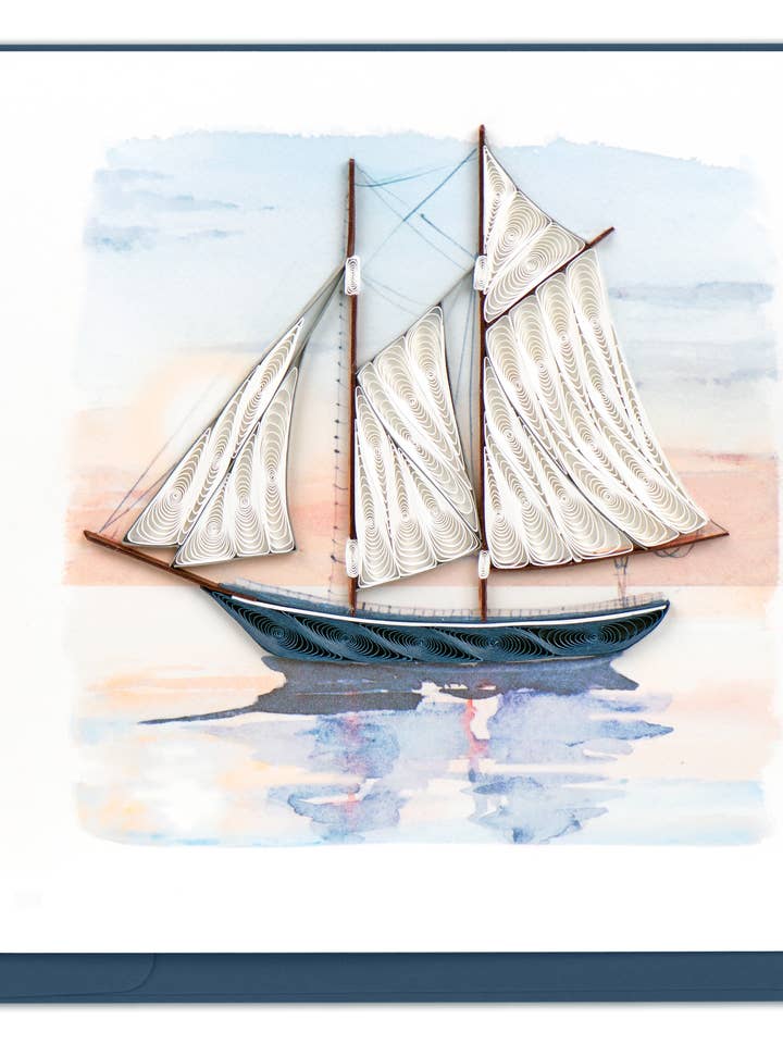 Quilled Schooner at Sunset Greeting Card for wholesale by Quilling Card