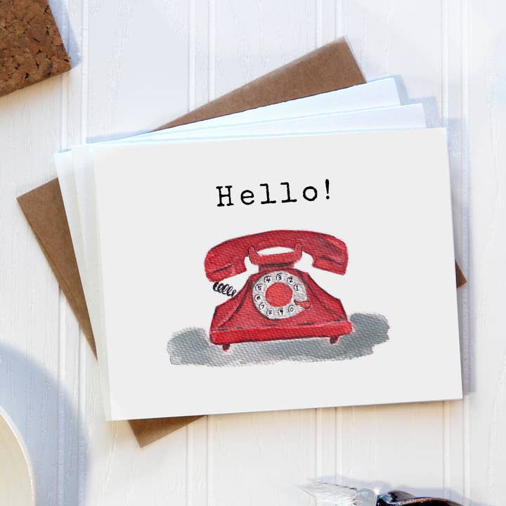 Rural Girl Studio - Wholesale Stationery/Notecard Set - Red telephone "Hello" note card0