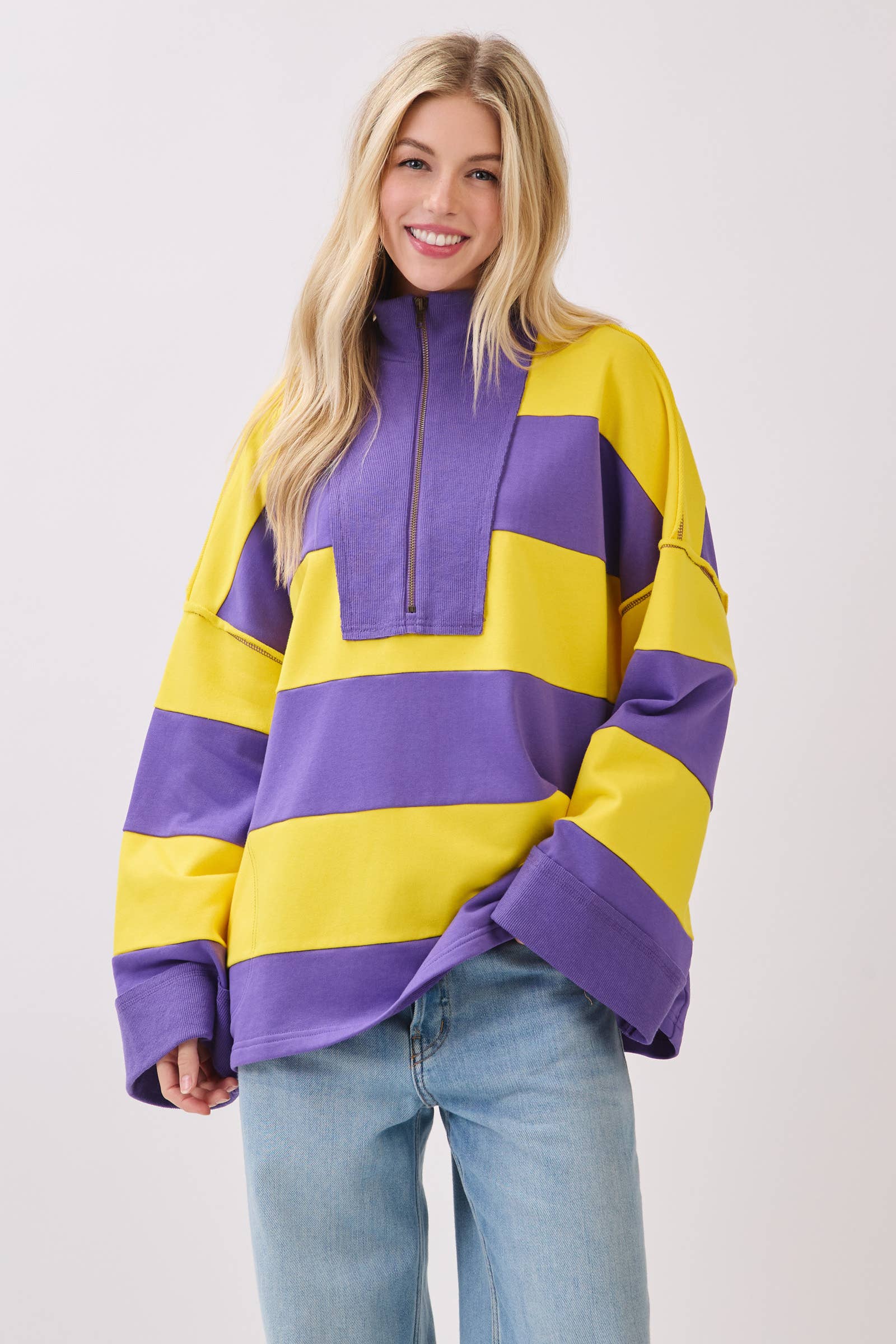 Sewn and Seen - Vente Sweat-shirt – femme - Pull à fermeture éclair rayé8