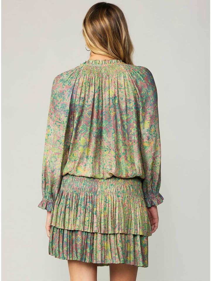 Floral Vert Robe courte plissée à fleurs vertes en vente sur Faire2