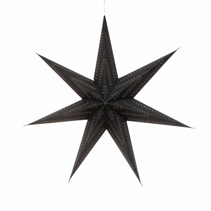 Artschatz LLC - Wholesale Paper Lantern/Lamp - Prima Dottie ~ 7 P, 23", Black Paper Star Lantern Light7