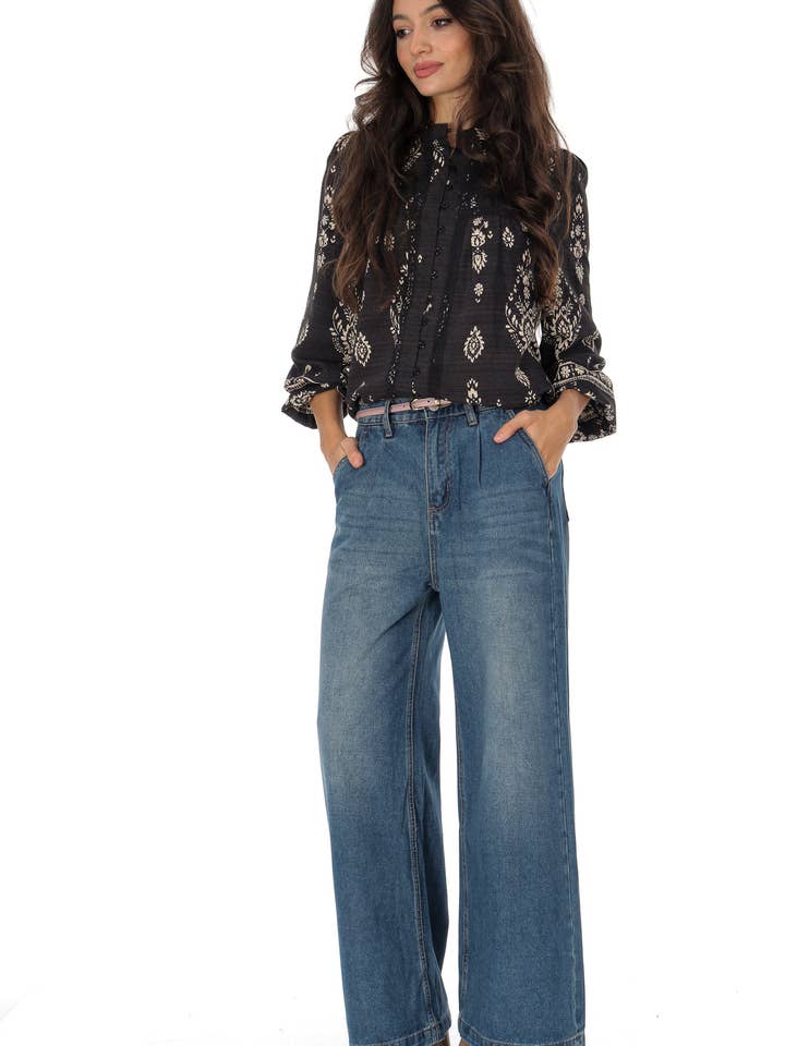 Vaqueros de pierna ancha con cuatro bolsillos Denim Aimelia para venta al por mayor de Aimelia