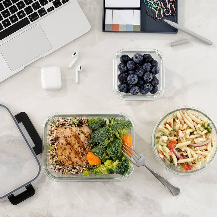 JoyJolt - Wholesale Food Storage Container - 12 Piece Glass Kitchen Storage Containers with Lids - Black