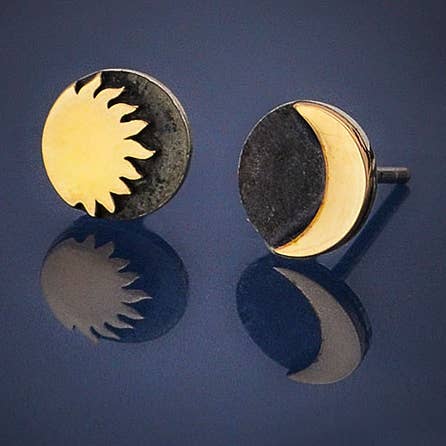 Boucles d'oreilles en argent sterling avec soleil et lune en bronze 8x8mm pour la vente par Nina Designs
