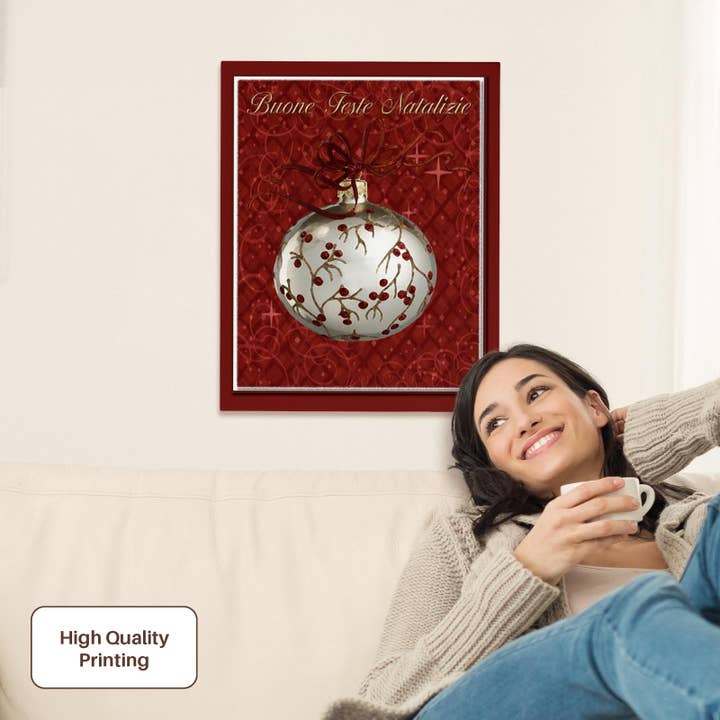 3dRose - Wholesale Art Print - 3dRose, Buone Feste Natalizie, Merry Christmas in Italian, Red Berries , Museum Grade Canvas Wrap1