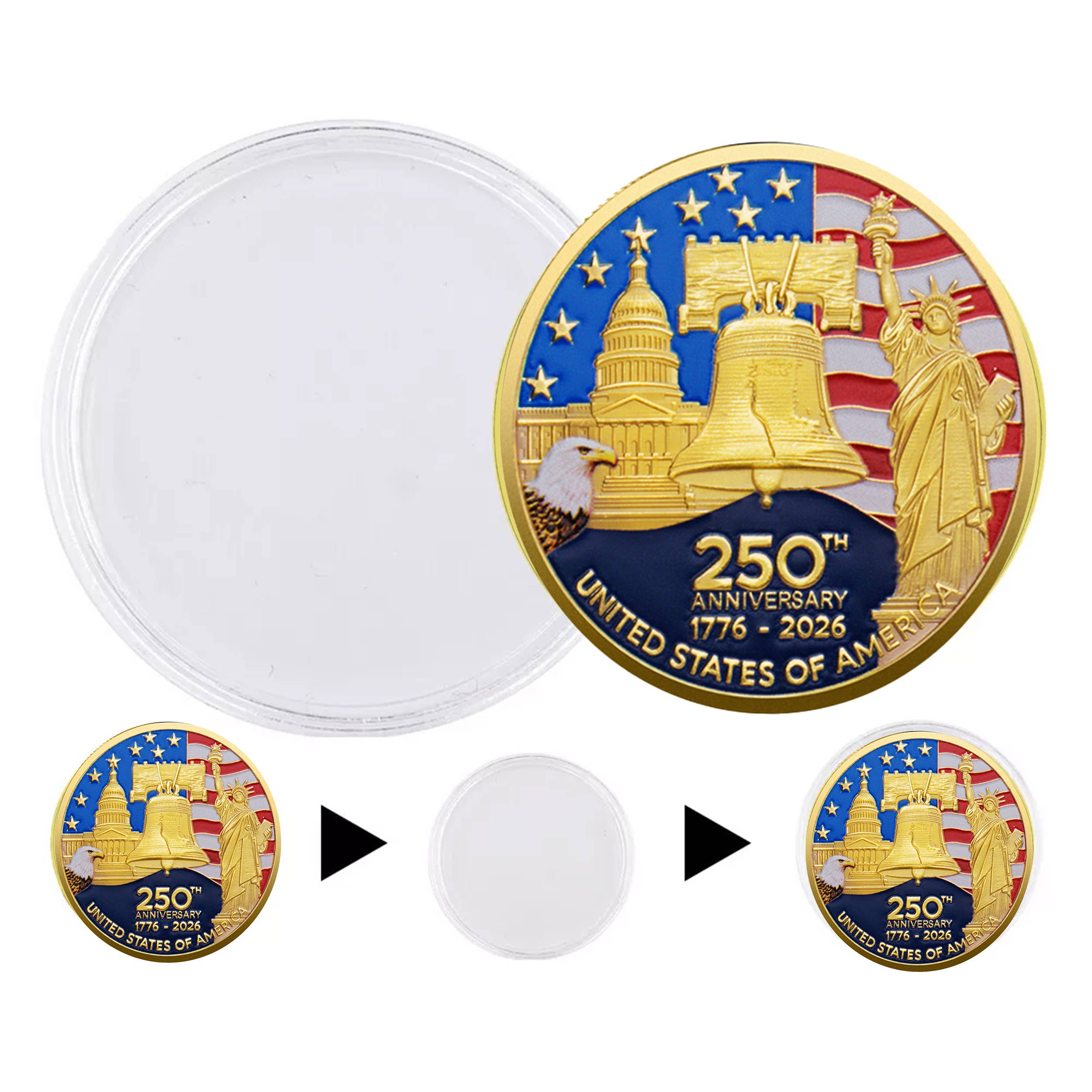 Blinkee.com, LLC - Wholesale Keepsake Coin/Token - Independence 250th Anniversary of the USA Gold Plated Coin4