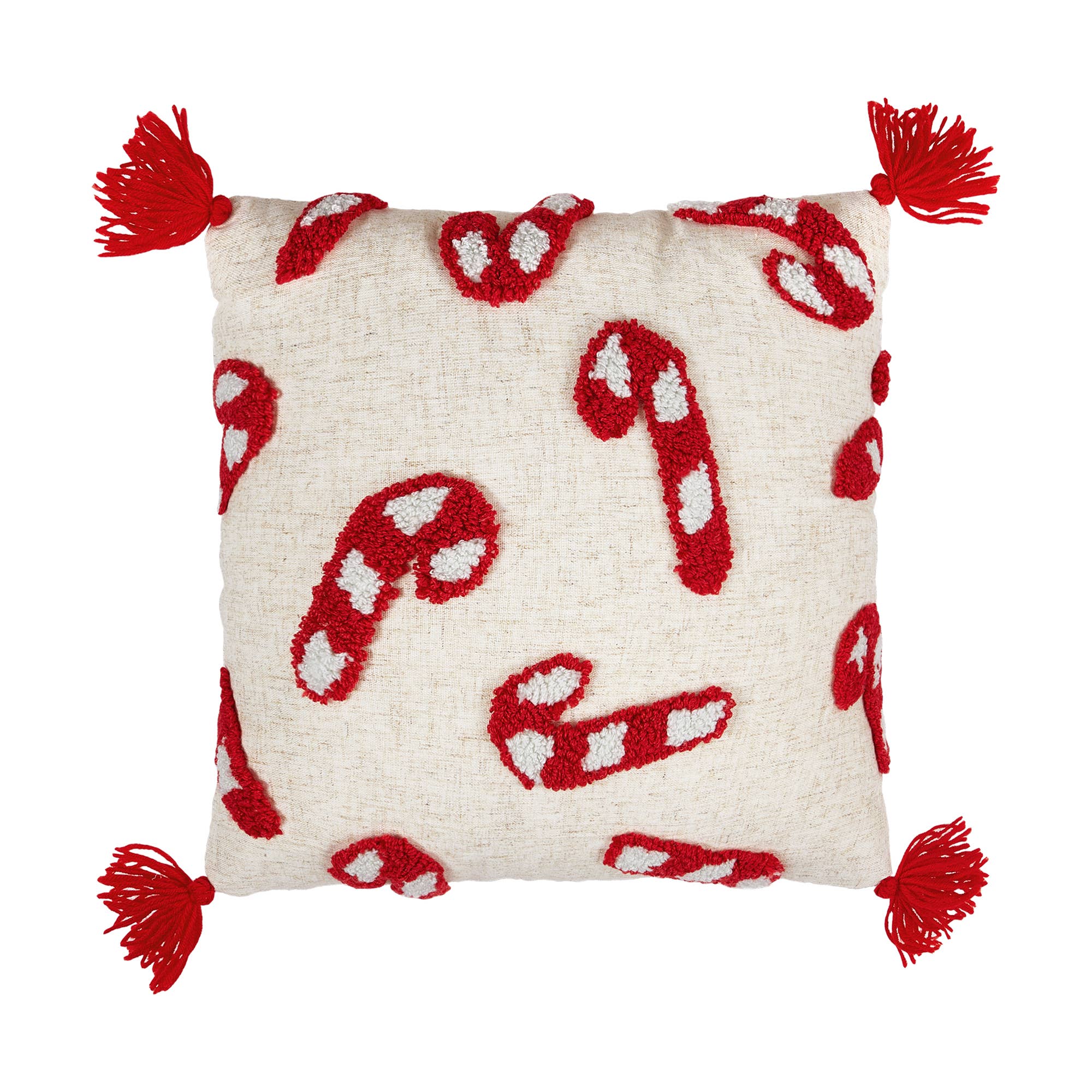 Peking Handicraft - Wholesale Throw/Decorative Pillow - Candy Canes w/Tassels Tufted Pillow0