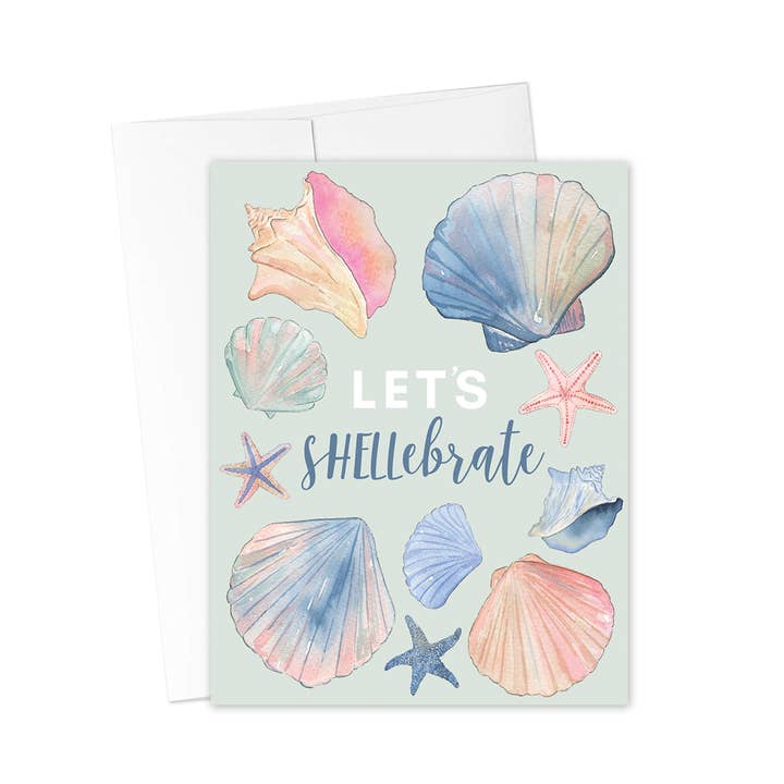 KelseyMDesigns - Wholesale Birthday Card - Let's Shellebrate - Seashell Celebration Greeting Card