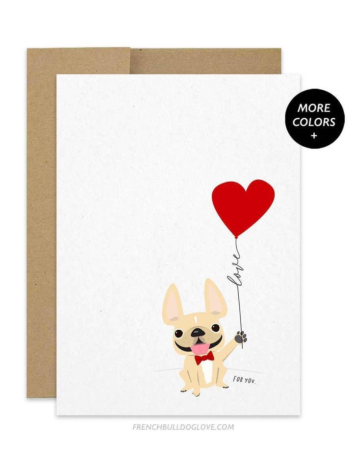 Balloon Love Carte de voeux bouledogue pour la vente par French Bulldog Love