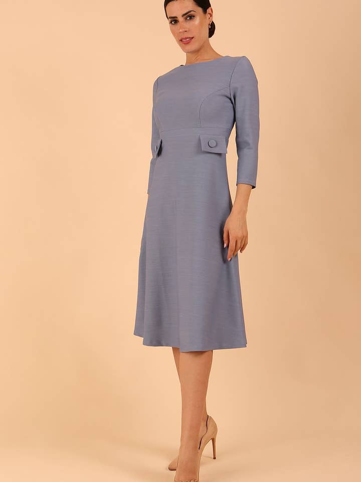 Seed Gresham knielange A-lijn jurk met 3/4 mouwen voor wholesale door Diva