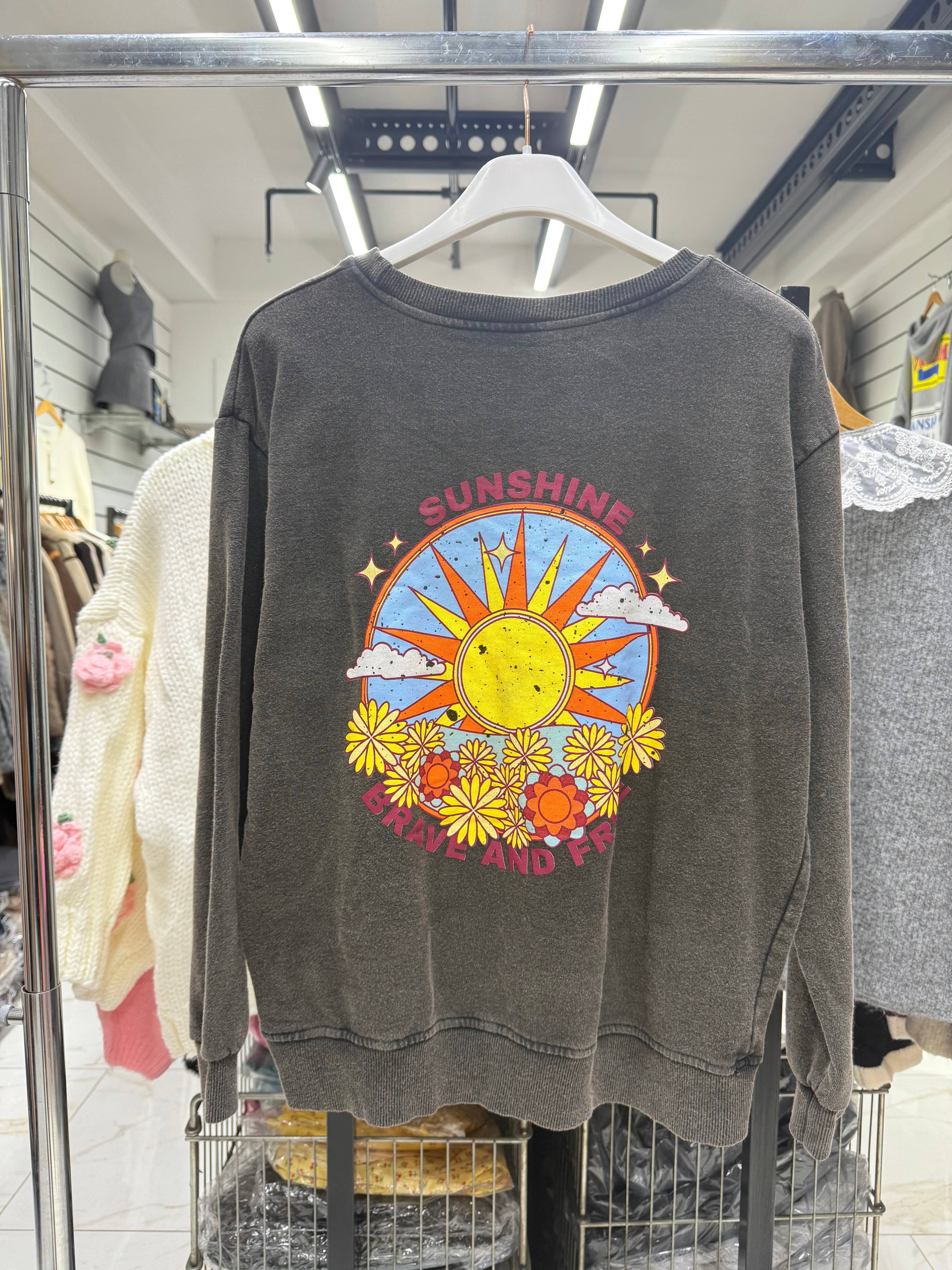 Chilli Girl Collection - Wholesale Sweatshirt - Women's - Round neck faded wash sweatshirt with Sunshine print 5