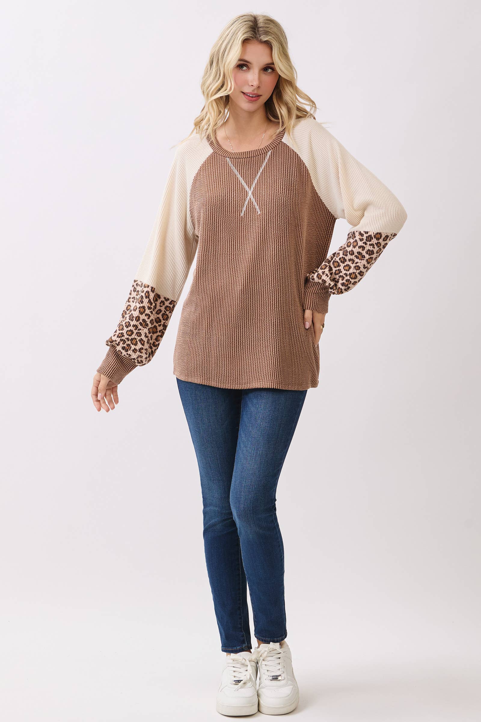 7th Ray – wholesale Knit top – Women's – Color Block Raglan Long Sleeve Pullover Top T610712