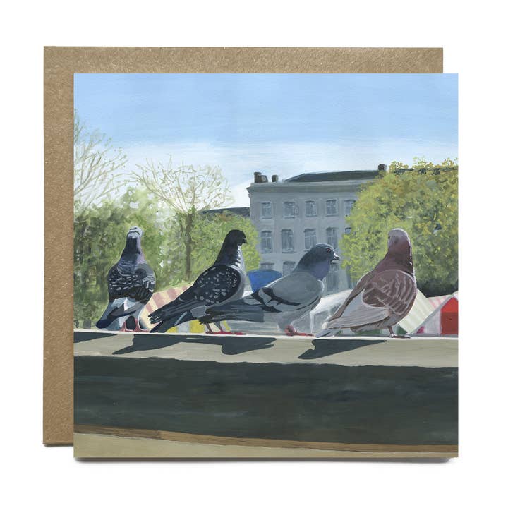 Pigeons Fine Art Square Greetings Card (Blank Inside) for wholesale by Julia Tooley Art