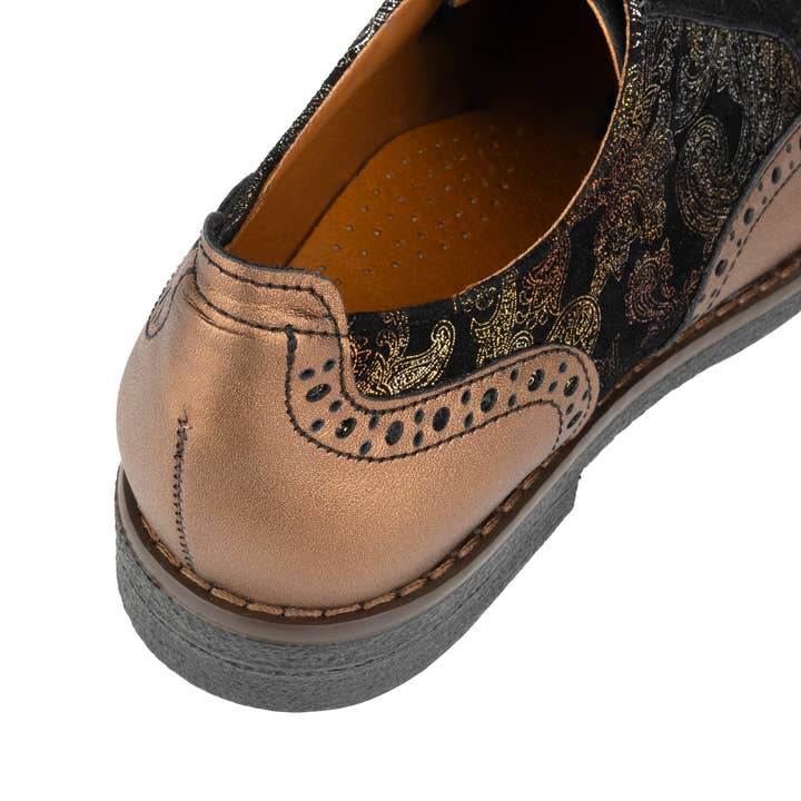 Embassy London – wholesale Brogue shoes – Women's – The Artist - Bronze & Floral - Women's leather lace-up shoe with brogue detailing7