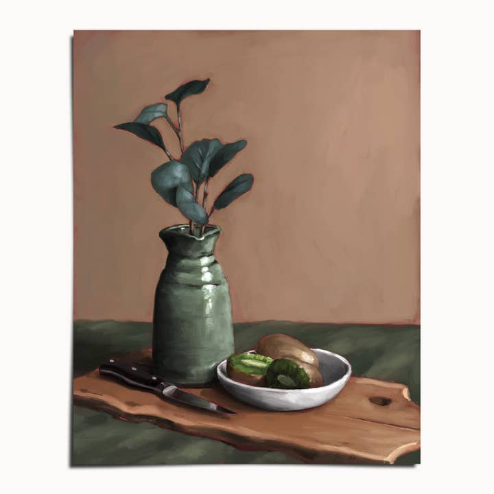 The Ugly Cat Studio - Wholesale Art Print - Eucalyptus and Kiwi Still Life Art Print1