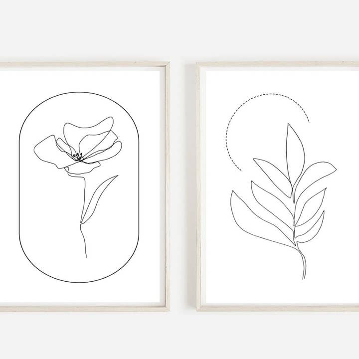 Set of x2 Minimalist Floral Art Prints | Unframed Botan-198 for wholesale by Love Flora Studio