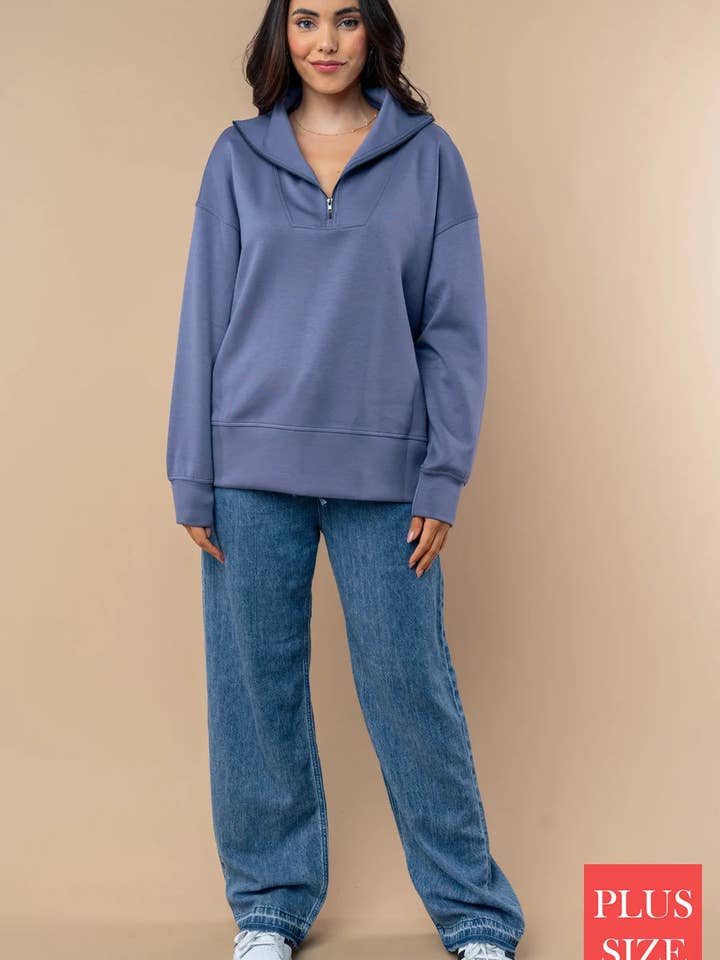 Sudadera con capucha de media cremallera relajada de talla grande en azul marino claro. para venta al por mayor de Tasha Apparel Wholesale