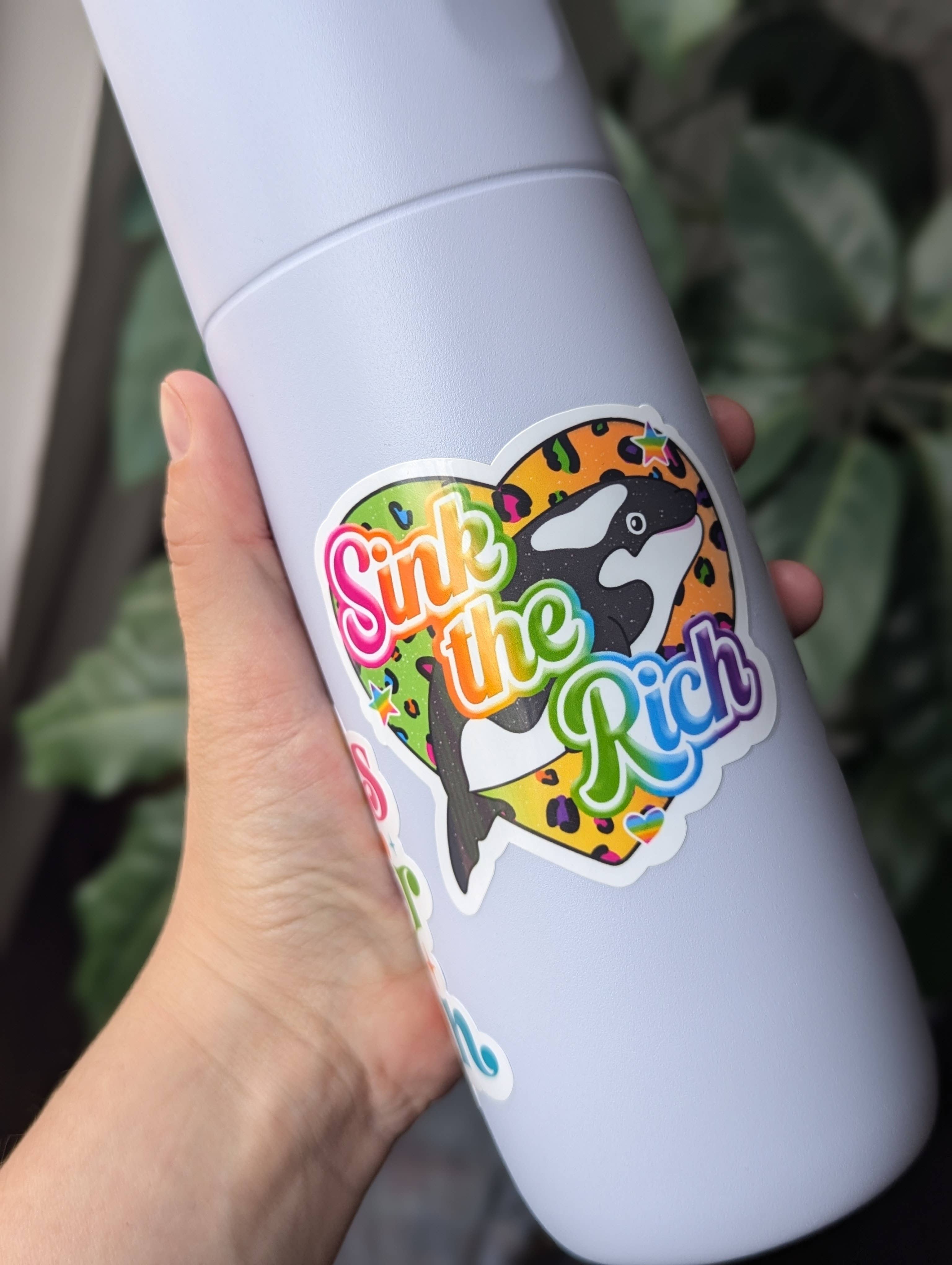 Moonlit Creations - Wholesale Phone & Laptop Stickers - Sink the Rich Sticker, Funny Anti Capitalist Orca Sticker3