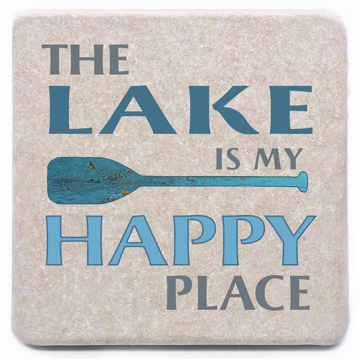 The Lake or "Your Text" Is My Happy Place Stone Magnet for wholesale by Noomoon