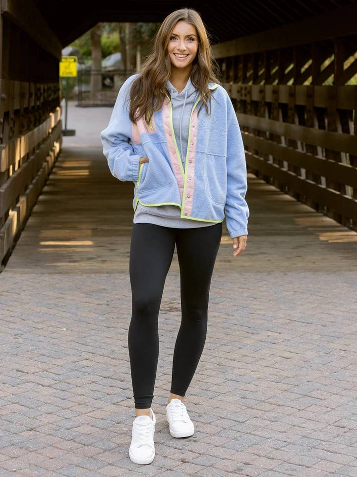 Blue Blush Colorblock Fleece Jacket in Blue-Blush for wholesale on Faire