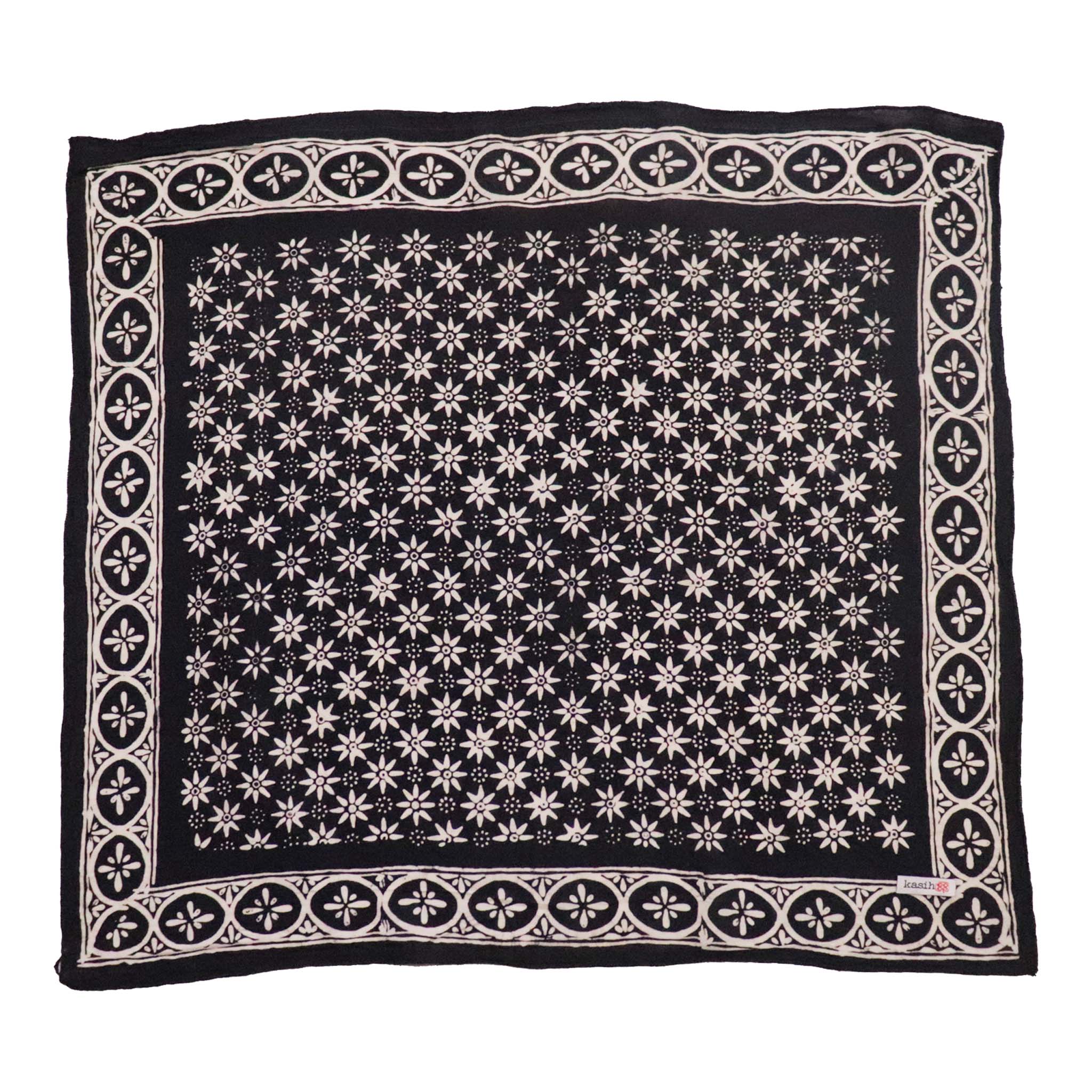 Kasih Co-op - Wholesale Bandana - Unisex - Hand Dyed Batik Bandana, 100% Soft Cotton, Black Mirage1