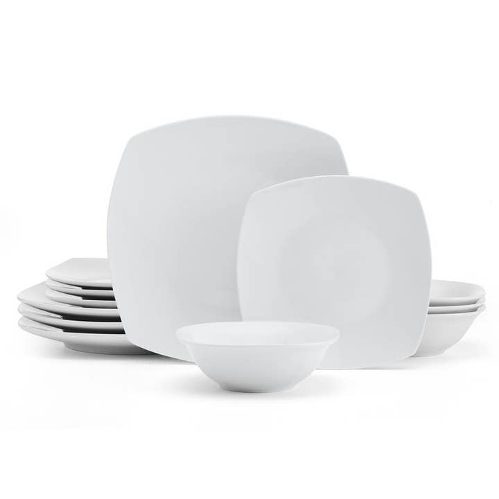 Fitz and Floyd® Mikasa® Pfaltzgraff® - Wholesale Dinnerware Set - Studio Nova Tara Wht 12PC DW Set Brown Bx Pkg