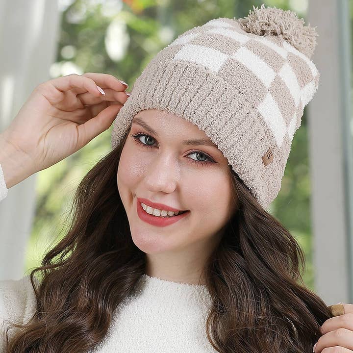 Sensibling Corp. - Wholesale Beanie - Women's - Checkered Beanie with Pom Pom6