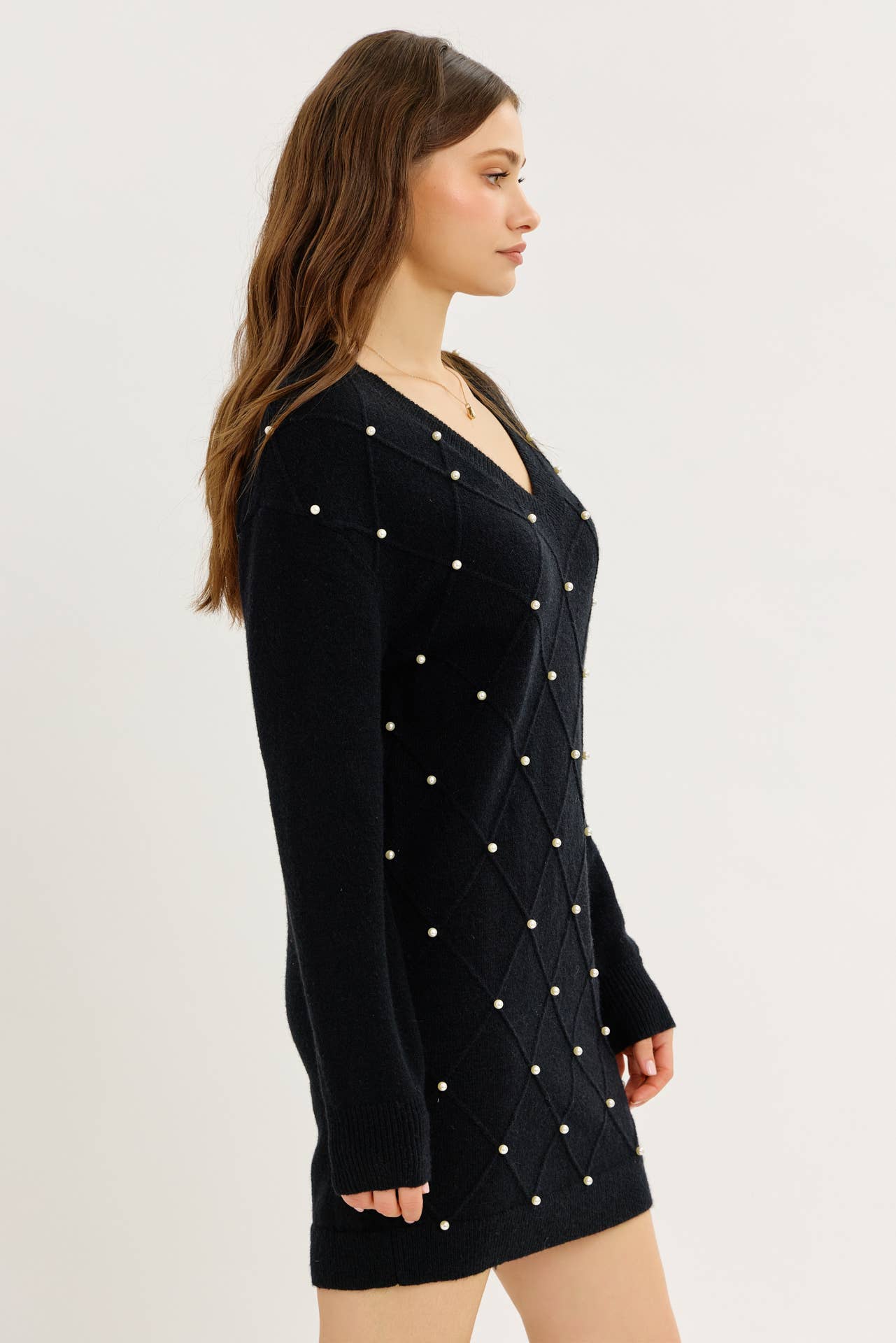 idem ditto - Wholesale Dress - Women's - GLAM MEETS COZY COMFORT PEARL SWEATER MINI DRESS2