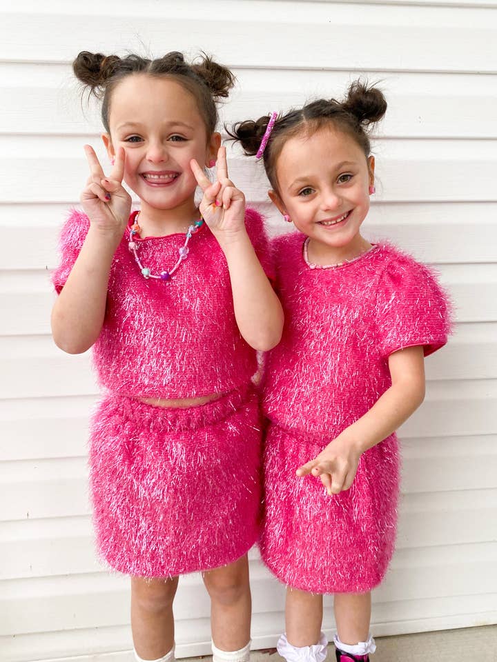 Three Wildflower Designs - Wholesale Top & Skirt Set - Kids - Pink Sparkle Tinsel Set