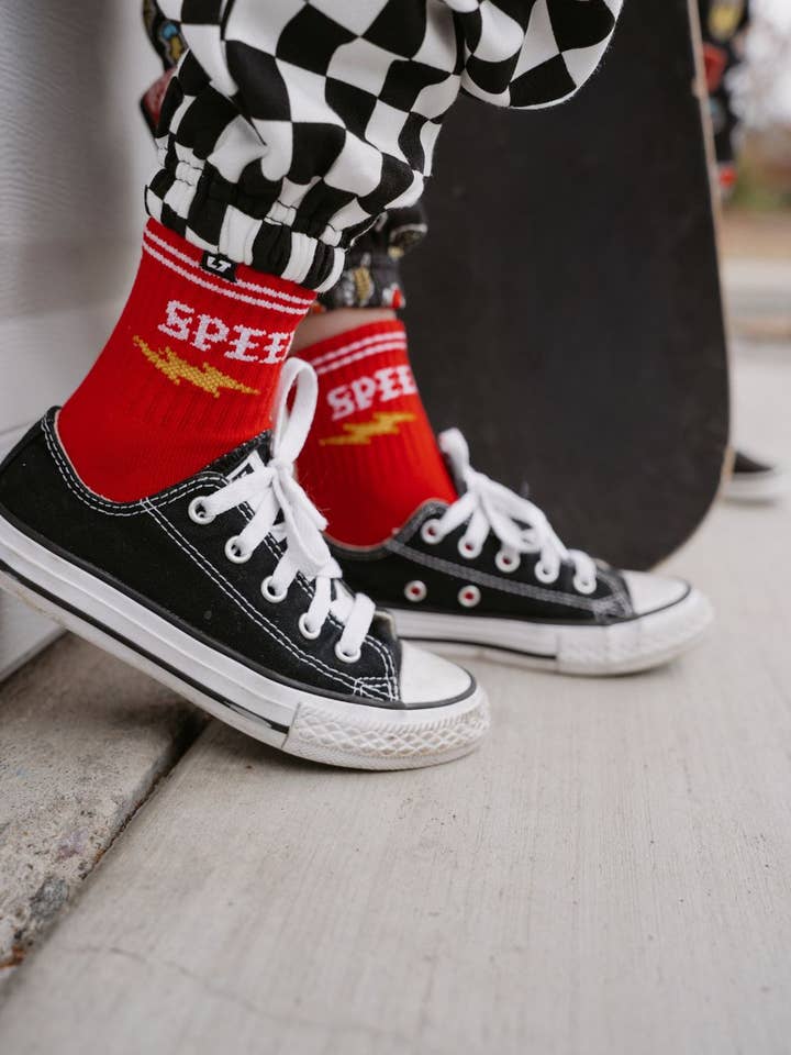 Speedster Crew Socks Red for wholesale by Little Trouble