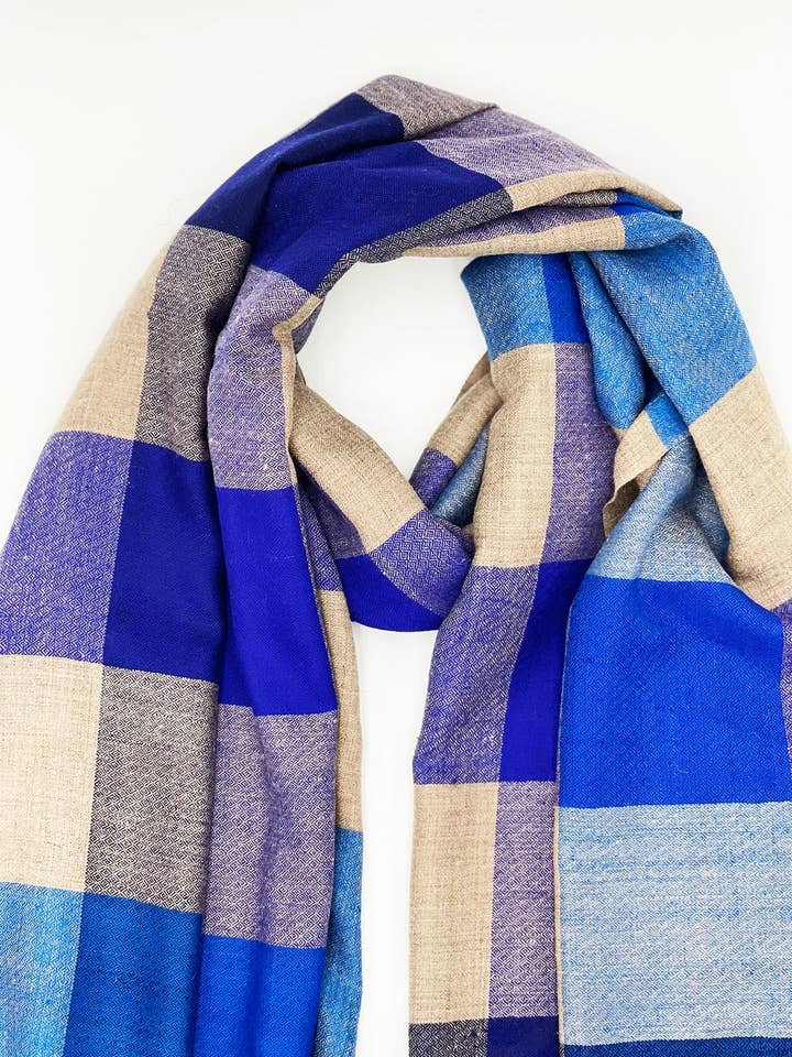 Handwoven 100% Pure Pashmina - BLUE CHECKS for wholesale by Transcend