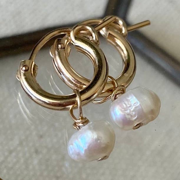 Pearl Huggie Hoops for wholesale by Hayden B. Jewelry