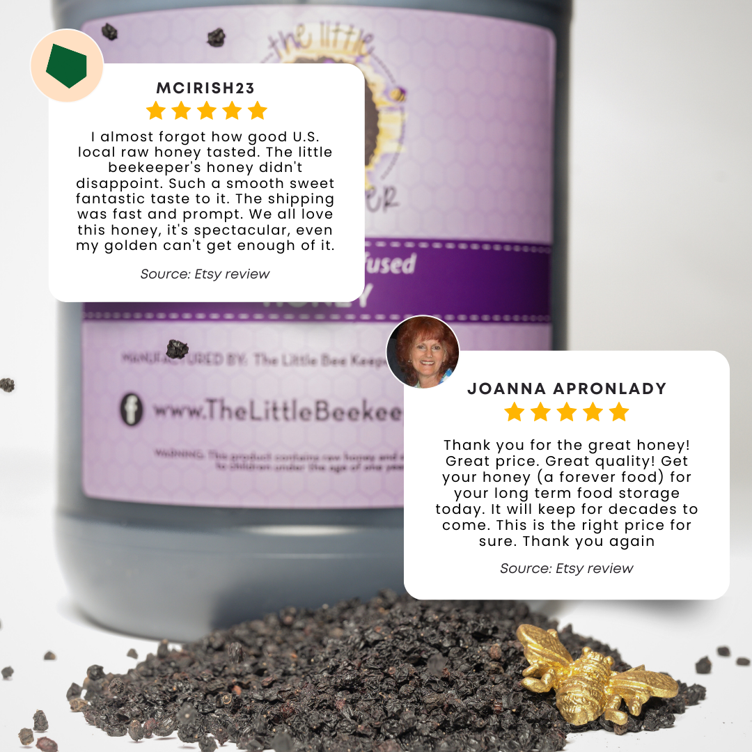 The Little BeeKeeper LLC - Wholesale Honey - 5 gallons - Elderberry Infused Honey3