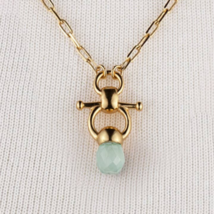 Briolette - Aqua Chalcedony Equestrian Horse Bit Necklace in Gold for wholesale by URBAN-EQUESTRIAN